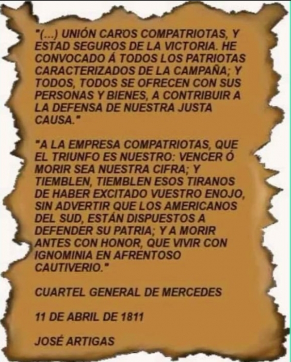 215 a&ntilde;os de la Proclama de Artigas en Mercedes.